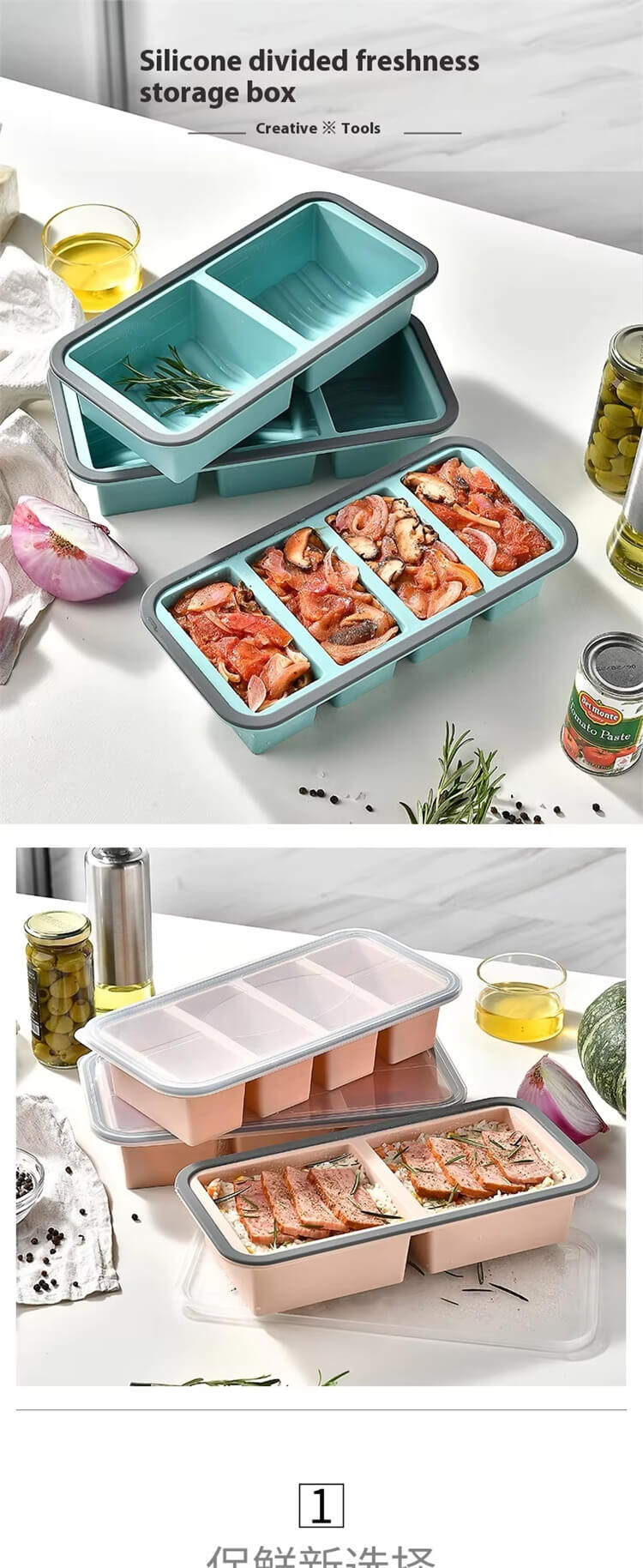 2/3/4 Compartment Eco-Friendly Lunch Box Durable Silicone Bento Portable Food Warmer Plastic Lid 2-3L Capacity Freshness Preservation