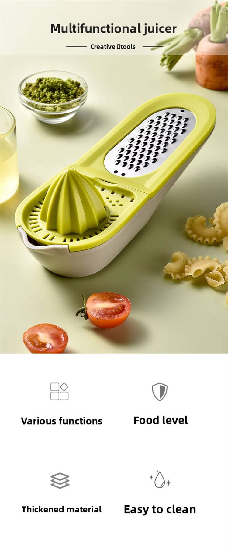 2-In-1 Manual Plastic Fruit & Vegetable Lemon Juicer Citrus Press Peeler Multi-Functional Cutter Olive Green Lemon Squeezer
