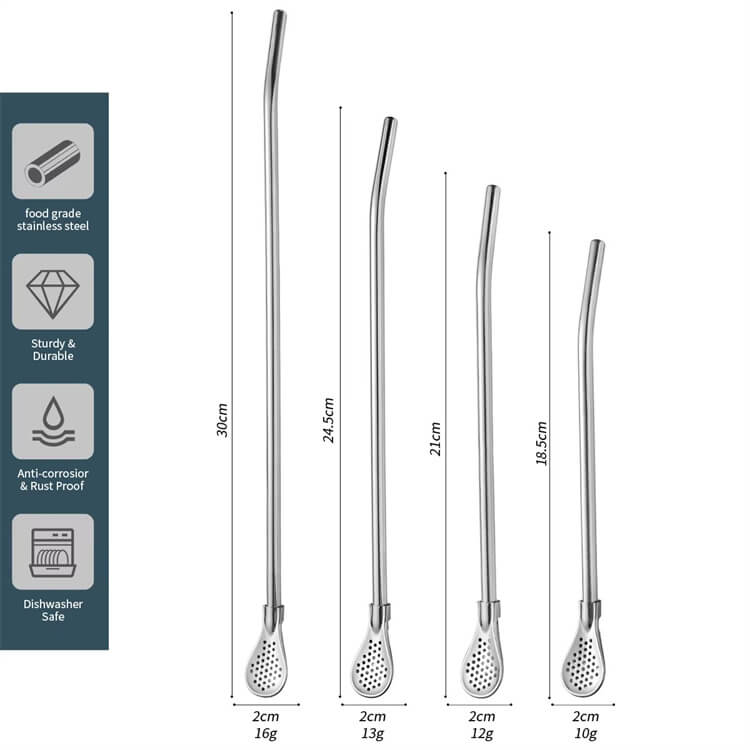 304 Cocktail Stainless Steel Straw Metal Drinking Straws Juice Coffee Stirring Metal Drinking Straws Filter Spoon