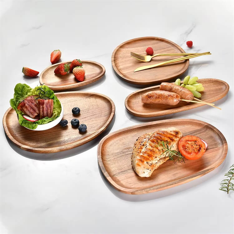 Acacia Wood Eco-Friendly Charcuterie Board Polished Multifunctional Dish Engraved Fruit Tea Cup Tray Meat And Cheese Board