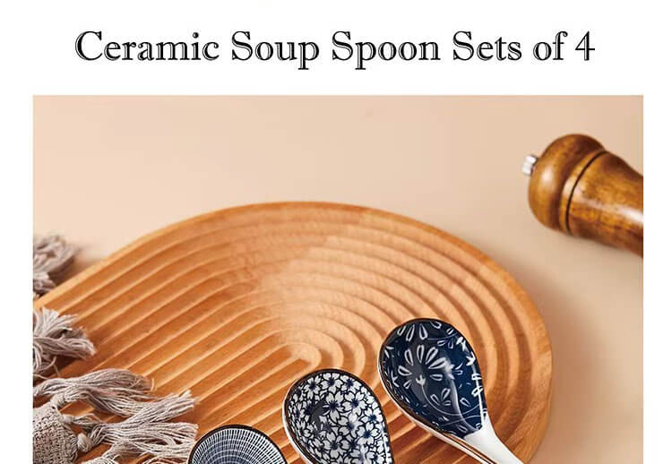 Chinese Blue And White Ceramic Asian Porcelain SpoonsLong Handle Heat Resistant Durable Spoon Set