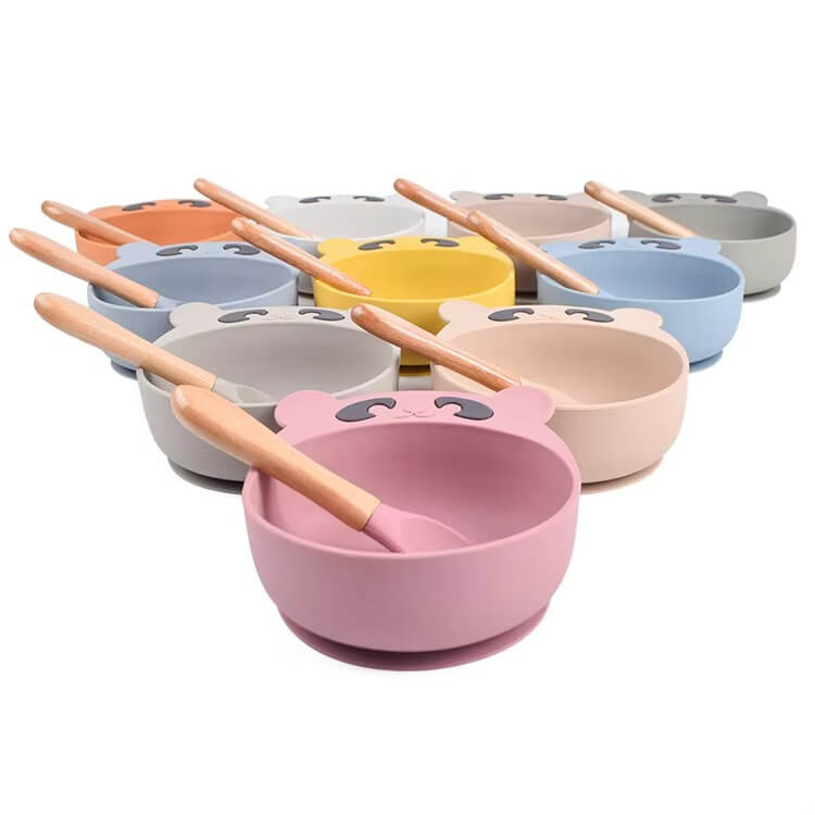 Eco-Friendly Ergonomically Designed Silicone Feeding Set Bpa Free Silicone Weaning Suction Bowl Handle Easy Cleaning For 0-24