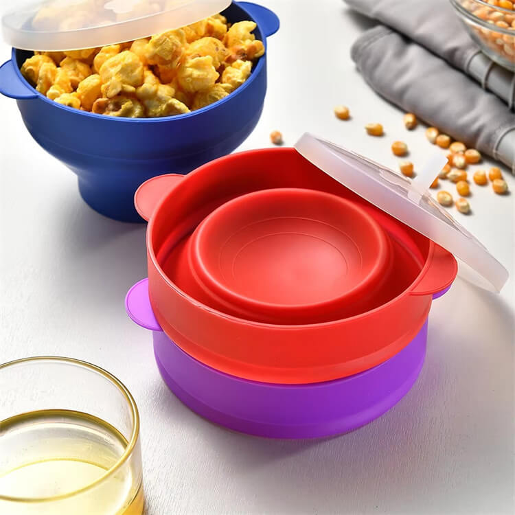 Foldable Oven-Safe Silicone Bowl Popcorn Silicone Bowl With Lid Collapsible Microwavable Camping Kitchenware Reusable