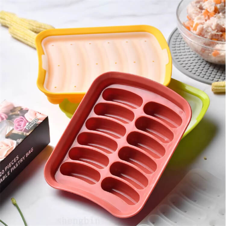 Household 12 Cavity Silicone Baking Molds Diy Hot Dog Maker Sausage Cake Food Grade Silicone Cooking Moulds Steamed Sausage Mold