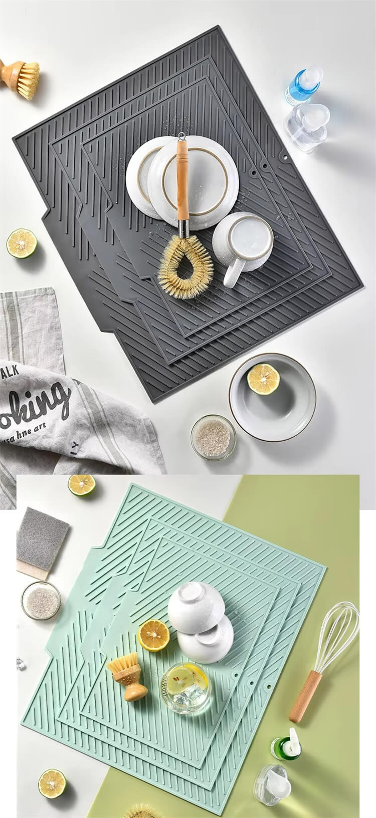 Kitchen Accessories Dish Drying Mat Heat Resistant Dish Rack Mat Silicone Dish Drying Mat Non-Slip Drain Pad
