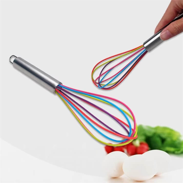 Kitchen Egg Tools Manual Milk Frother Metal Fouet Inox Wire Whisk Silicone Handle Egg Beater Frother Wand
