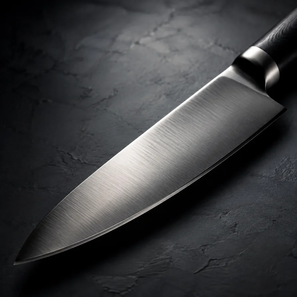 Professional chef knife with satin finish blade
