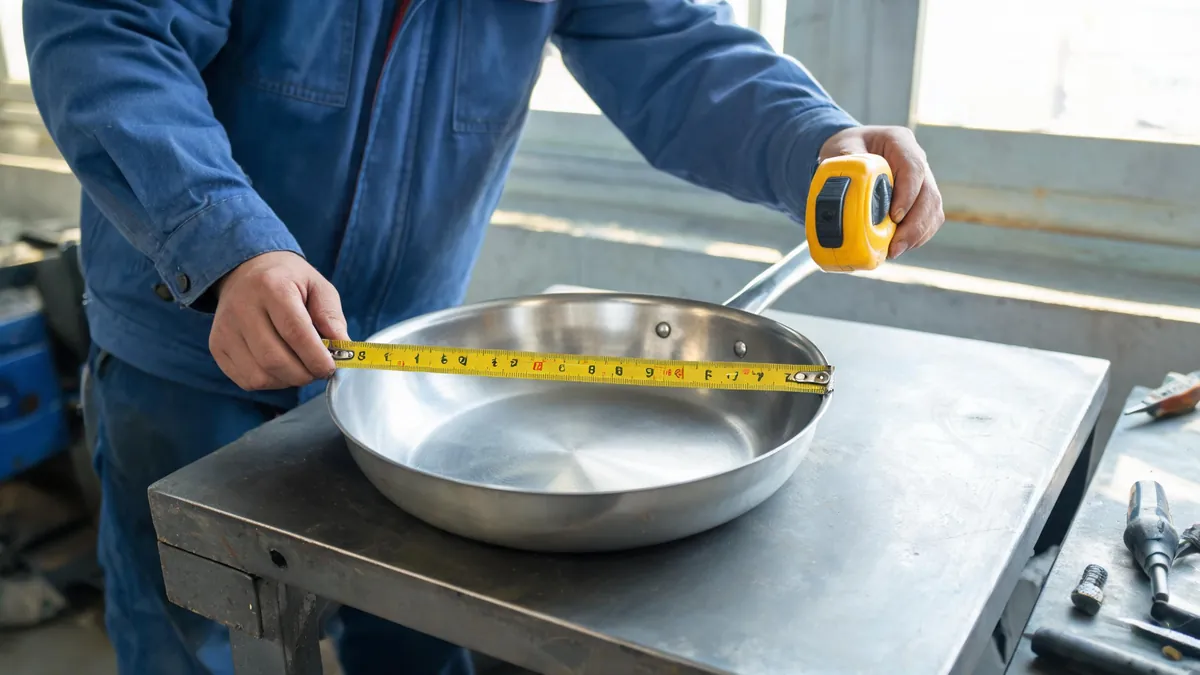 Cookware samples on an inspection table - illustrative
