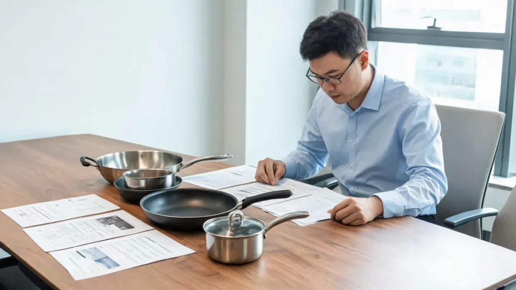 Comparing kitchenware supplier documents and samples - illustrative