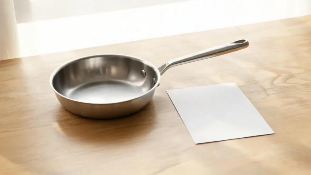 Frying pan with material certificate - illustrative