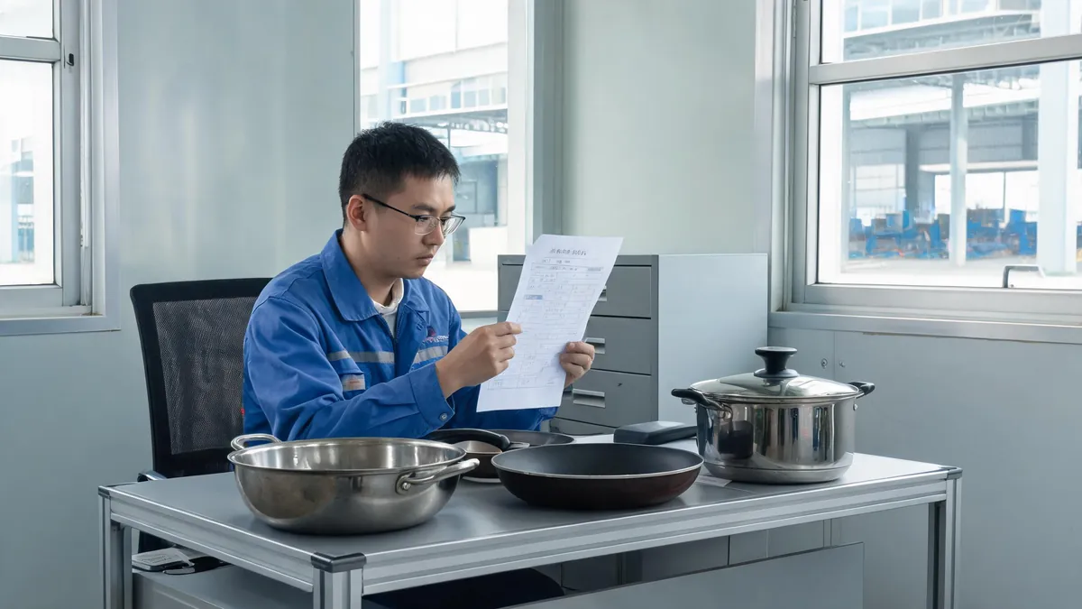 Reviewing test reports at a factory - illustrative