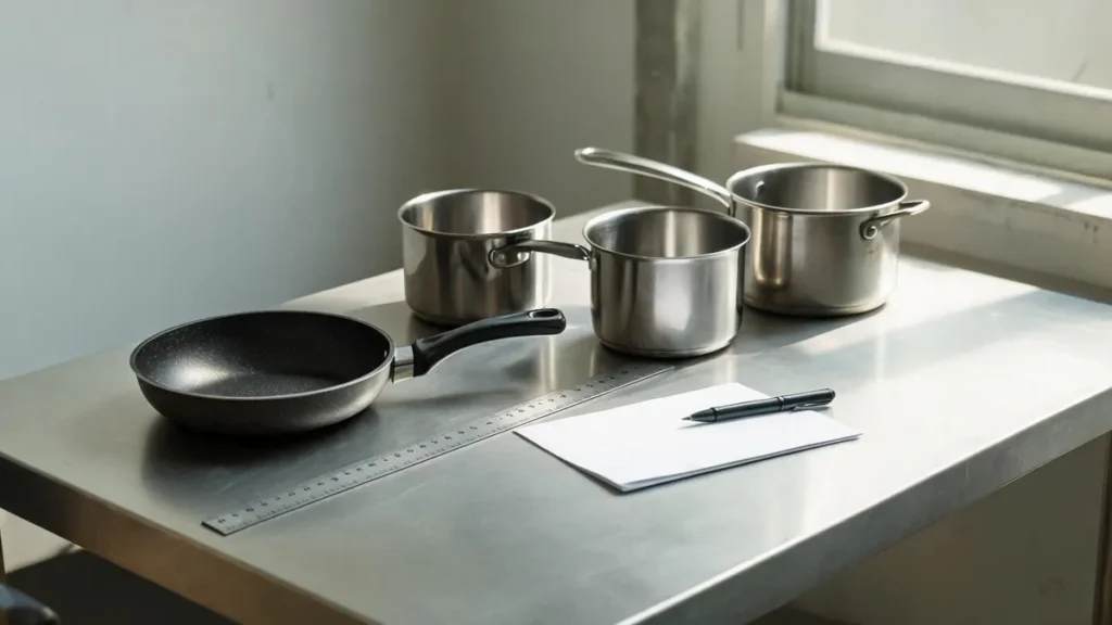 Cookware samples on an inspection table - illustrative