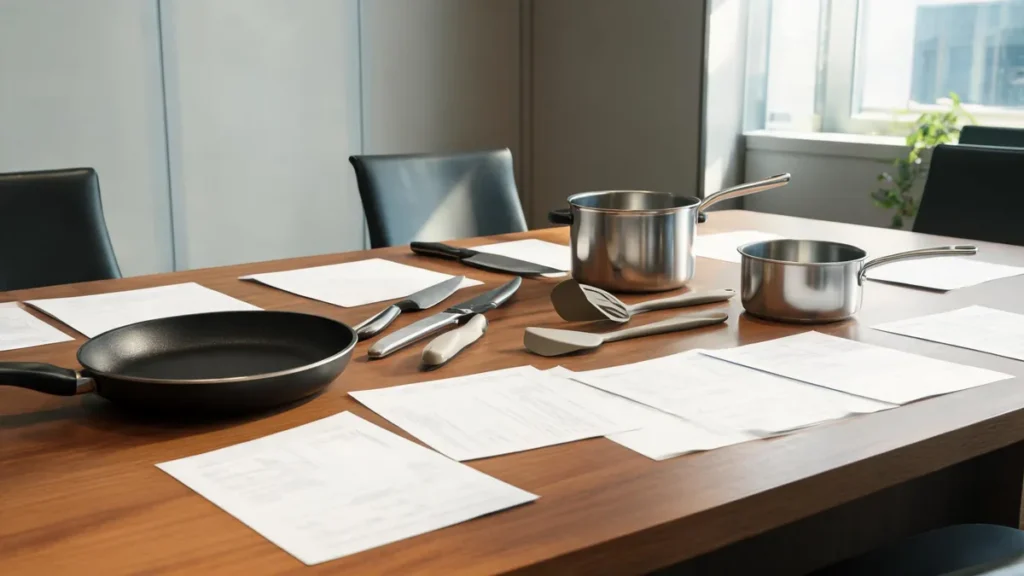 Kitchenware quotes and samples on a table - illustrative