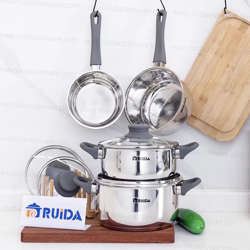 Factory stainless steel cookware set with lids for wholesale programs