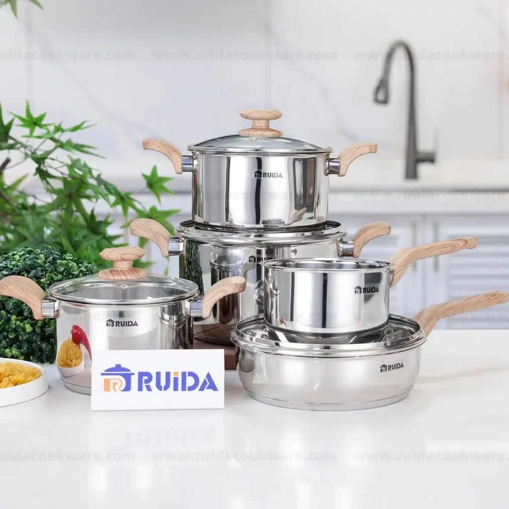Stainless steel pot set with induction bottom in 201 304 and 316 grades