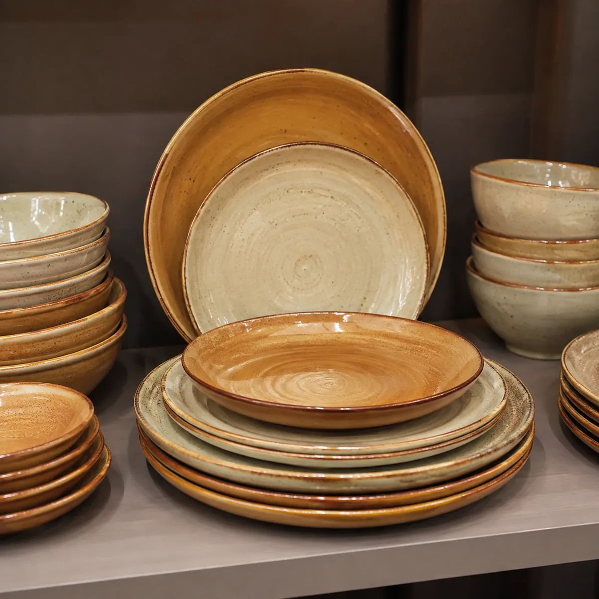 Stoneware dinner plate set with warm glaze for wholesale tableware
