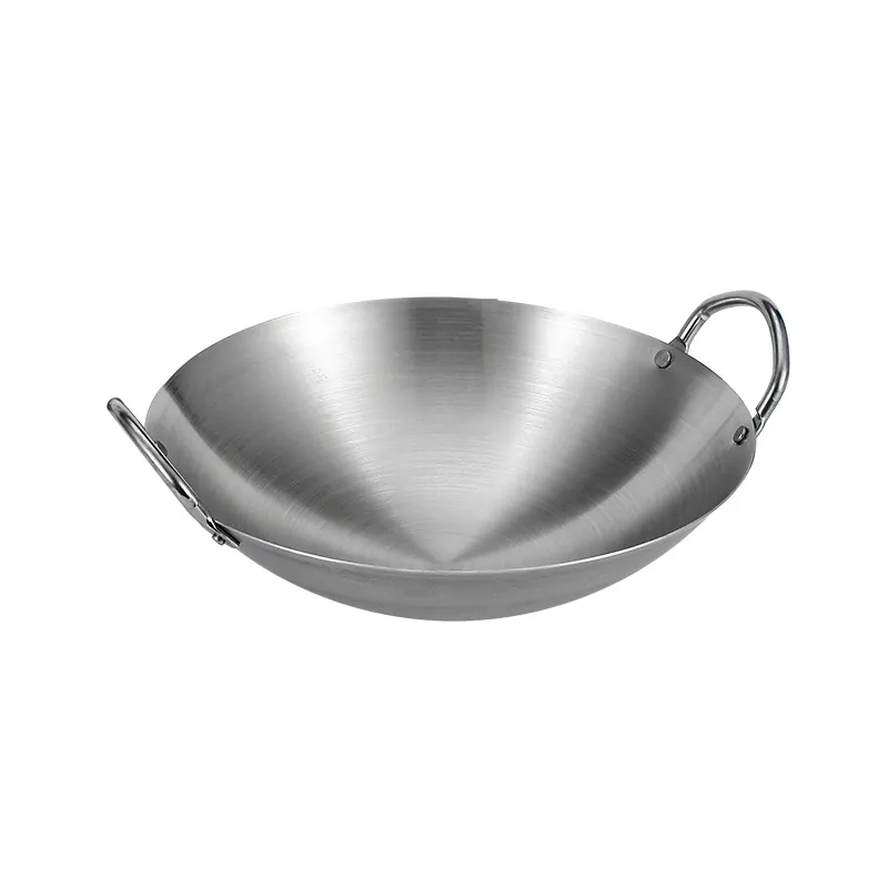 Stainless steel wok with two handles for wholesale