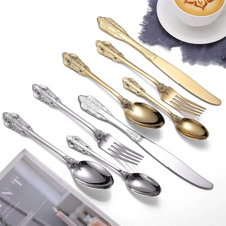 Luxury Eco Friendly Royal Design Stainless Flatware Set Spoon Fork Stainless Steel Kitchen Utensils