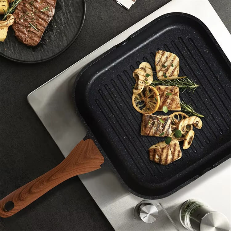 Multi-Functional Aluminum Non-Stick Grill Pan Medical Stone Square Frying Pan For Steak Gas Stove Griddle For Induction Cooktop
