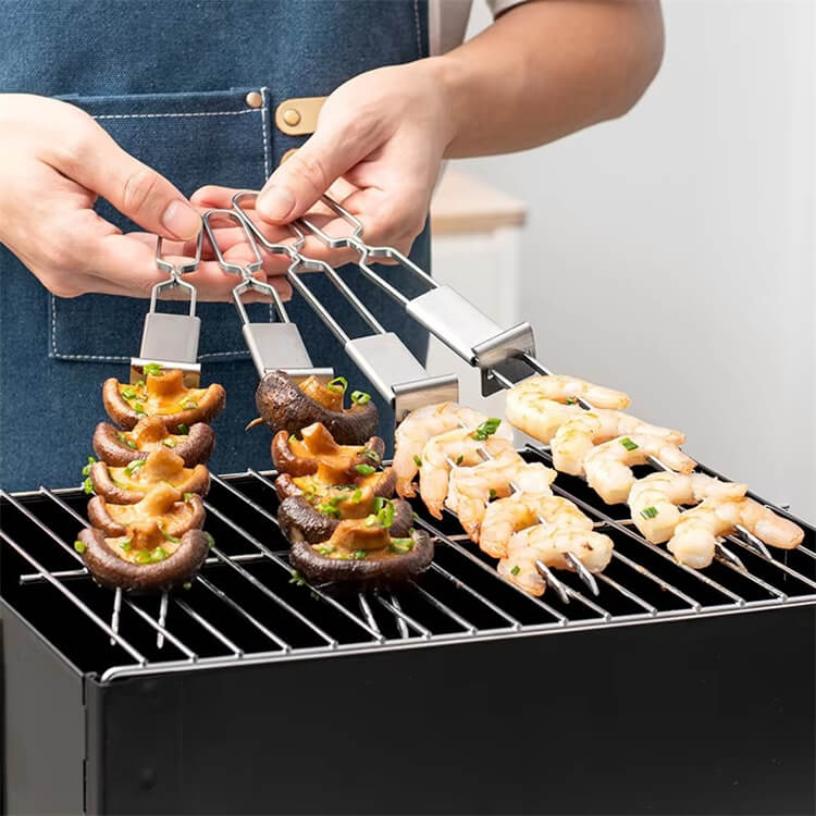 Outdoor Stainless Steel 430 Barbecue Kabob Skewers Home Camping Tools Semi-Automatic Metal Shish Kabob Skewers