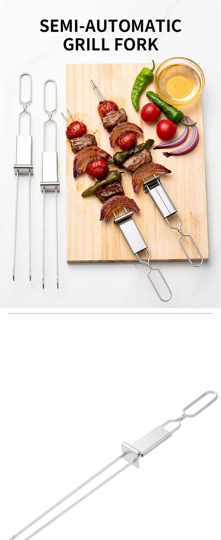 Outdoor Stainless Steel 430 Barbecue Kabob Skewers Home Camping Tools Semi-Automatic Metal Shish Kabob Skewers
