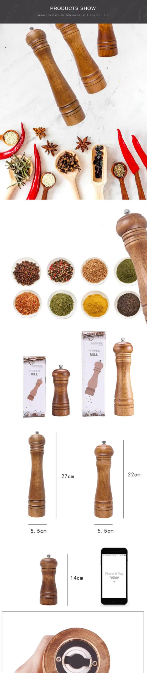 Round Ball 5 8 10 Inch Manual Pepper Grinder Wood Mini Cumin Herb Mechanism Mill Spice Salt And Pepper Grinder Set