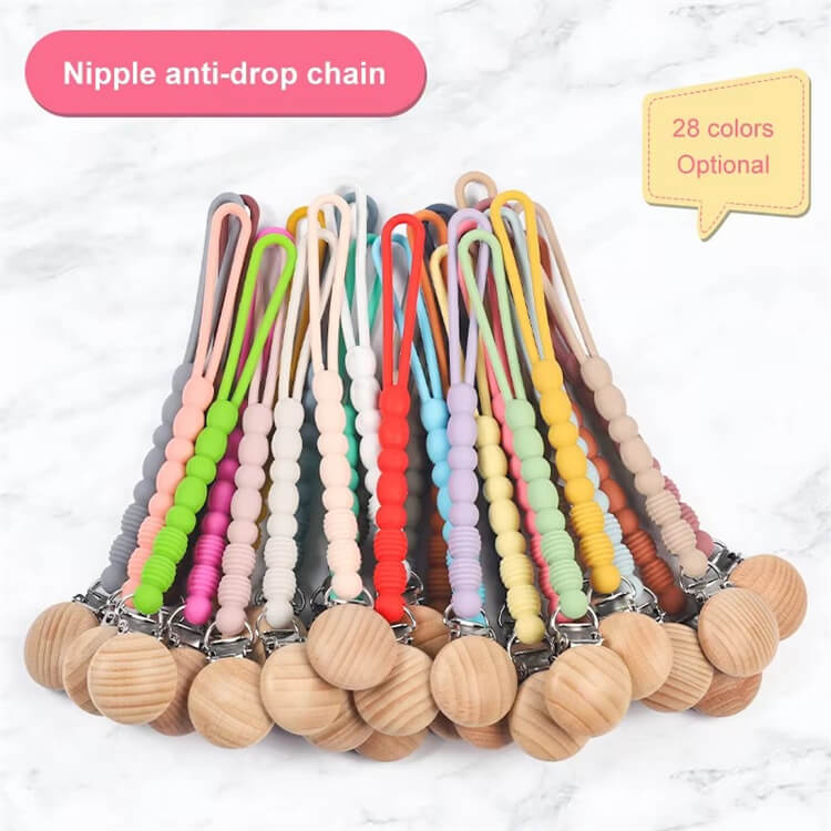 Soft Flexible Baby Pacifier Clip Silicone Teething Dummy Beads Teether Pacifier With Clip For Babies