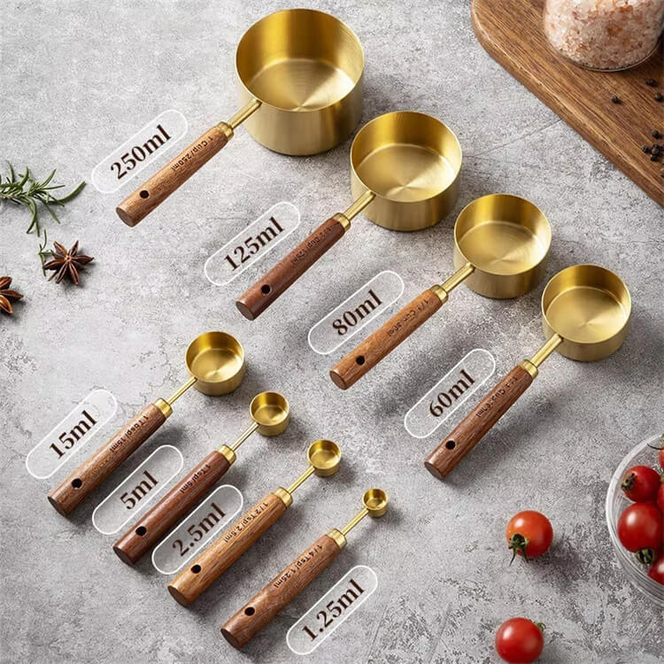 Stainless Steel Measuring Spoons Set With Wood Handle 4Pcs Kitchen Baking Tool Set Coffee Measuring Cups And Spoons
