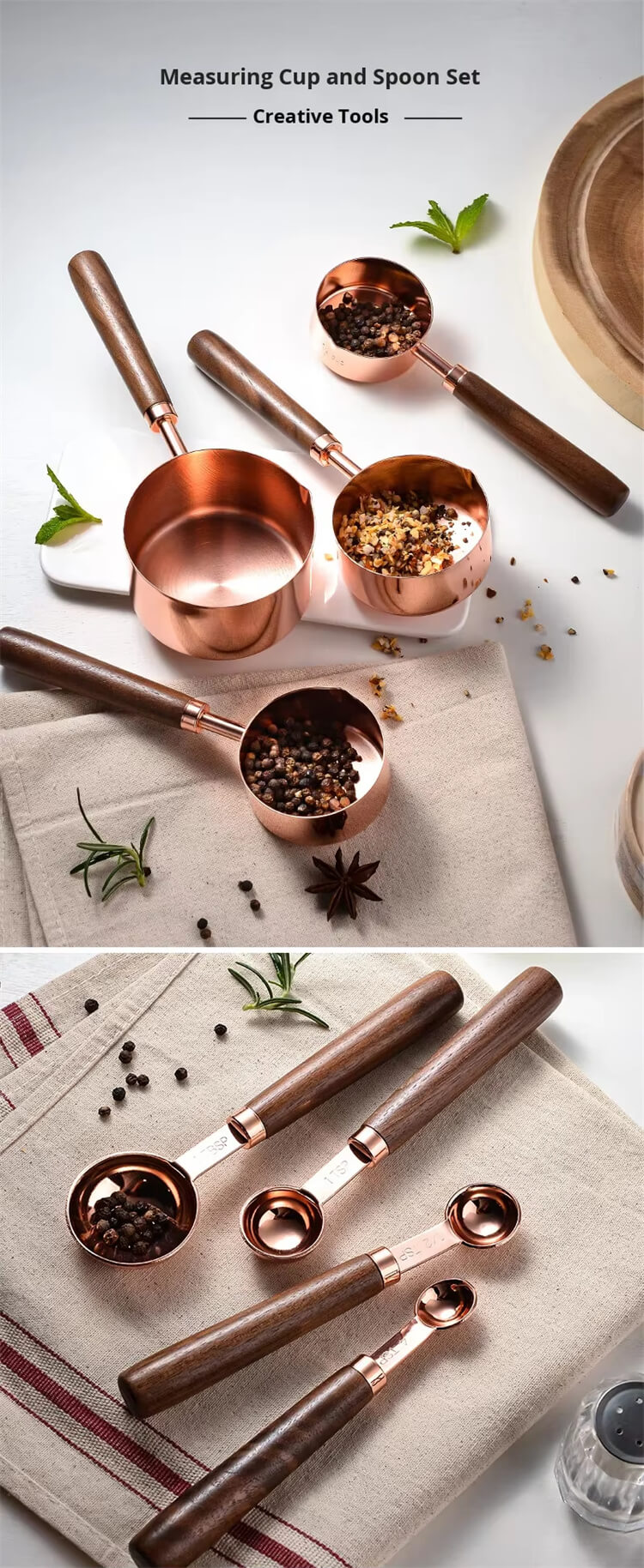 Stainless Steel Measuring Spoons Set With Wood Handle 4Pcs Kitchen Baking Tool Set Coffee Measuring Cups And Spoons