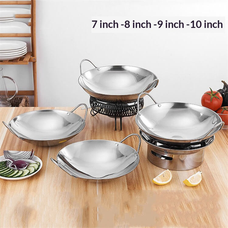 Commercial stainless steel skillet for restaurant kitchen service