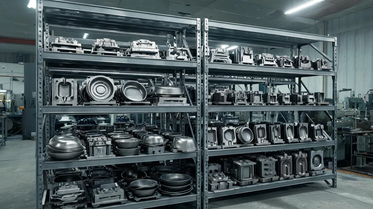 Buyer and supplier reviewing a kitchenware OEM supply contract beside cookware samples