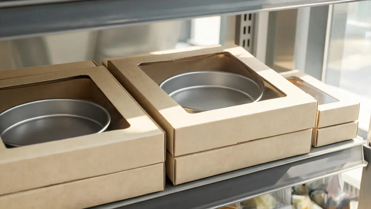 Stack of round cake pans and a springform pan with rolled rims on a clean counter