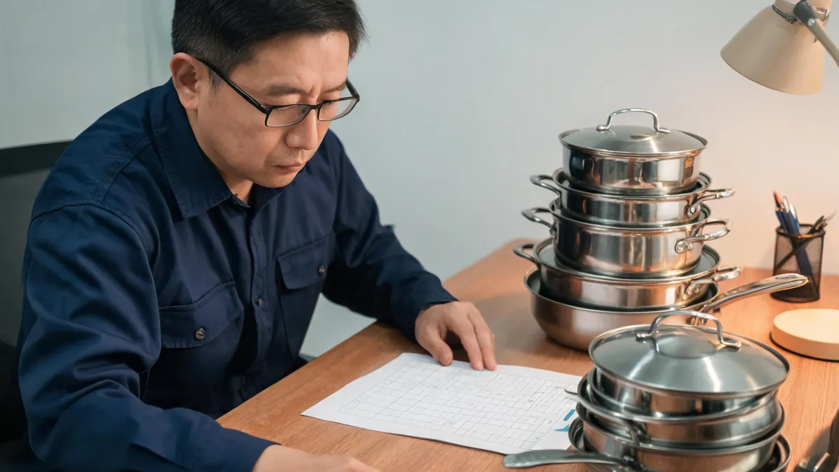 Two kitchenware production lines with stainless steel pans being formed