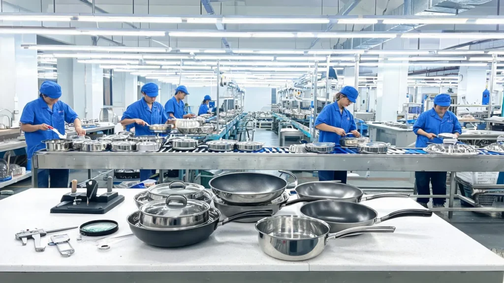 Kitchenware factory production line - illustrative
