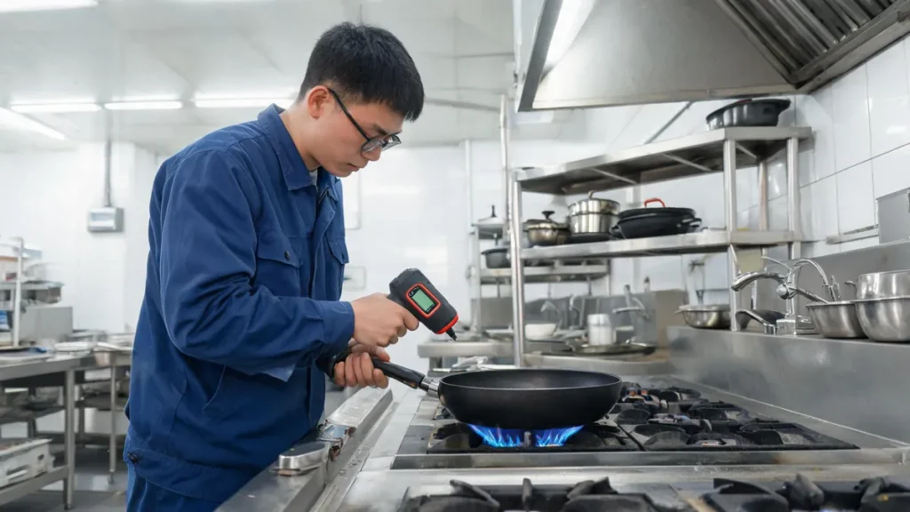Testing heat distribution of a frying pan - illustrative