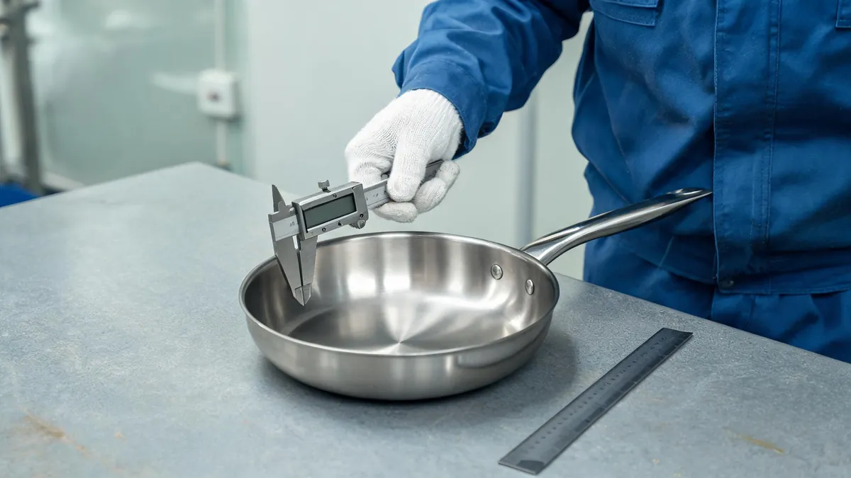 Measuring a pan with a caliper - illustrative